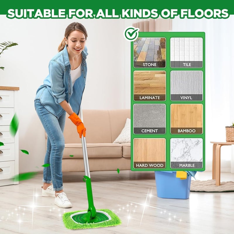 Febsow Reusable Microfiber Mop Pads Washable Wet Pads Compatible with Swiffer Sweeper Refills Pads for Wet & Dry Sweeping Cloths Mop Head Replacement for Household Cleaning (Green 4PCS) - Image 5